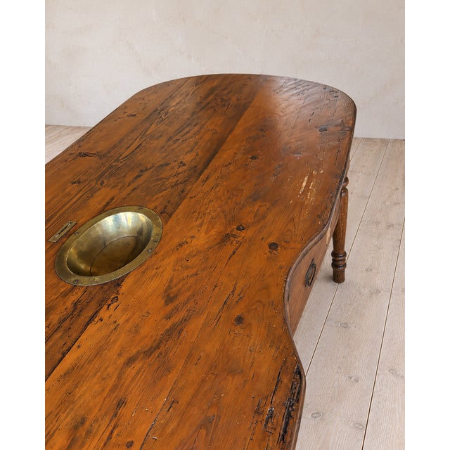 Wood 19th Century European Long Country Table With Turned Legs & Inset Brass Bowl For Sale - Image 7 of 11