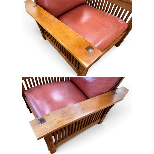 Stickley Spindle Reclining Leather Morris Chairs, a Pair For Sale - Image 9 of 18