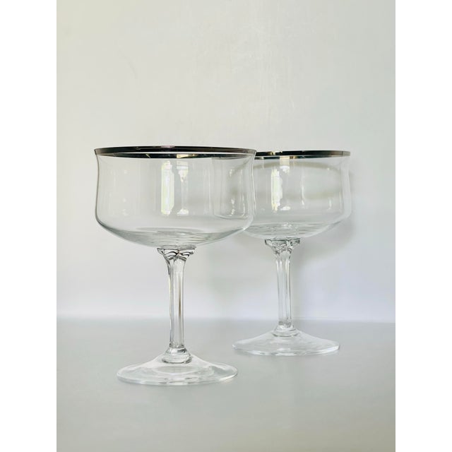 1970’s Silver Rimmed Champagne Saucers- A Pair For Sale - Image 4 of 10