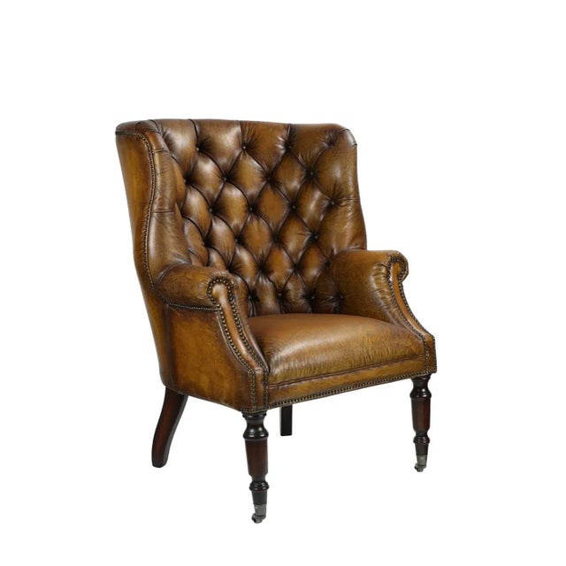 Matthew Izzo Home Portobello Highback Classic Leather Library Chair For Sale - Image 4 of 6