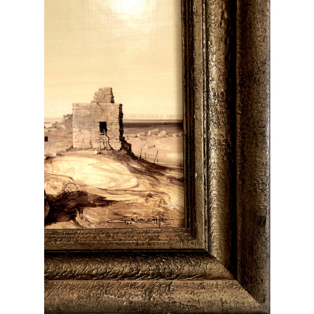 Wood Western Realism Painting of a Southwest Pueblo Stone Ruin, by Gary Niblett For Sale - Image 7 of 10
