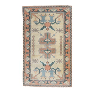 1970s Vintage Handmade Wool Cotton Turkish Cream Beige Runner Rug For Sale