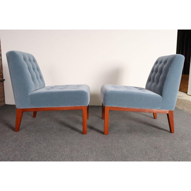 Pair of Mahogany and Blue Mohair Slipper Chairs by Edward Wormley for Dunbar For Sale In New York - Image 6 of 18