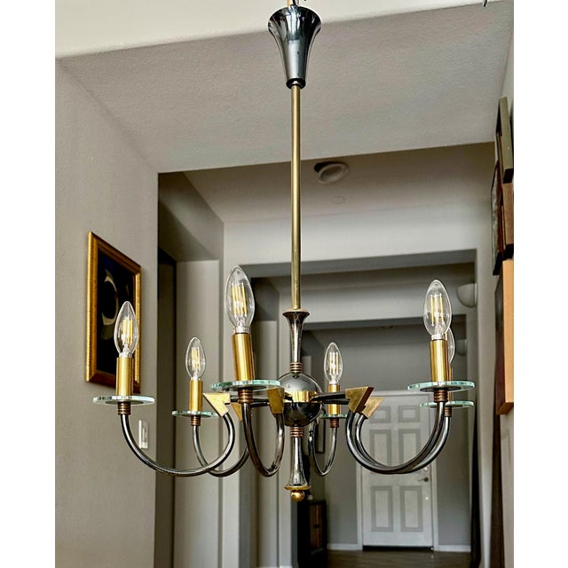 French Moderne Patinated Brass Chandelier by Maison Lunel For Sale In Palm Springs - Image 6 of 12