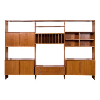 Hans Wegner for Ry Mobler Ry-100 Mid Century Danish Teak 3 Bay Modular Wall Unit For Sale