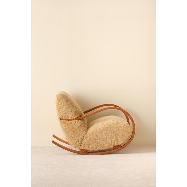 1950s Swedish Rocking Chair in Sheepskin, 1950s For Sale - Image 5 of 8