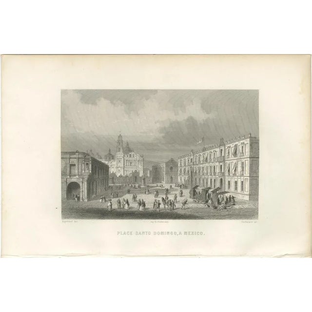 Plaza Santo Domingo Mexico City – Antique Architectural Engraving, 1867 This 19th-century engraving presents a detailed...