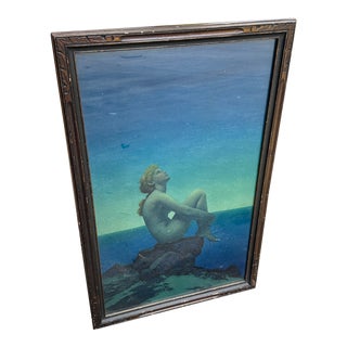 1970s Large Framed Blue Painting of Greek Woman For Sale