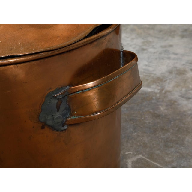 Copper Large English 1930s Copper Braising Pan with Handles and Weathered Patina For Sale - Image 8 of 12