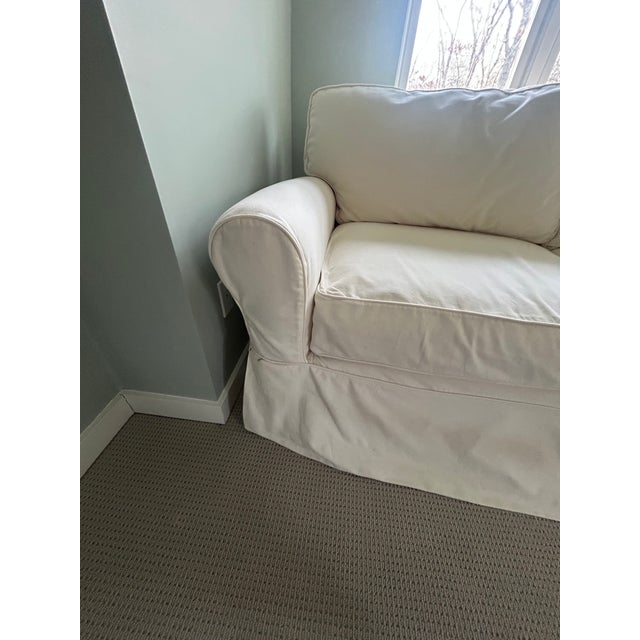Pottery Barn Shabby Chic Cotton Twill Slipcover Sofa For Sale - Image 4 of 10