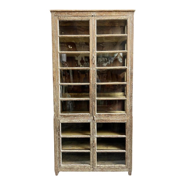 Mid 20th Century Vintage Colonial Narrow Vitrine Cabinet For Sale