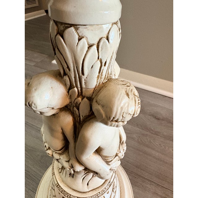Quartite Creative Corp. Restored Vintage Cherub Pedestal in Green Marble Top, With Oak Restoration Instead of Cork For Sale - Image 4 of 8
