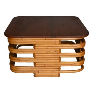 1950s Mid-Century Modern Rattan Coffee Table For Sale