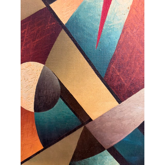 1960s 1960s Ratz Mid Century Modern Geometric Abstract Oil Painting For Sale - Image 5 of 6