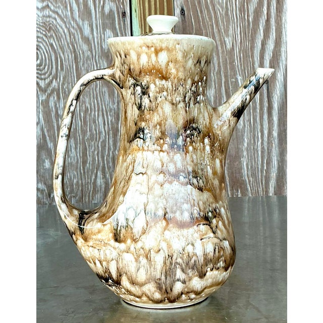 Mid-Century Modern Vintage French Drip Glaze Coffee Pot For Sale - Image 3 of 6
