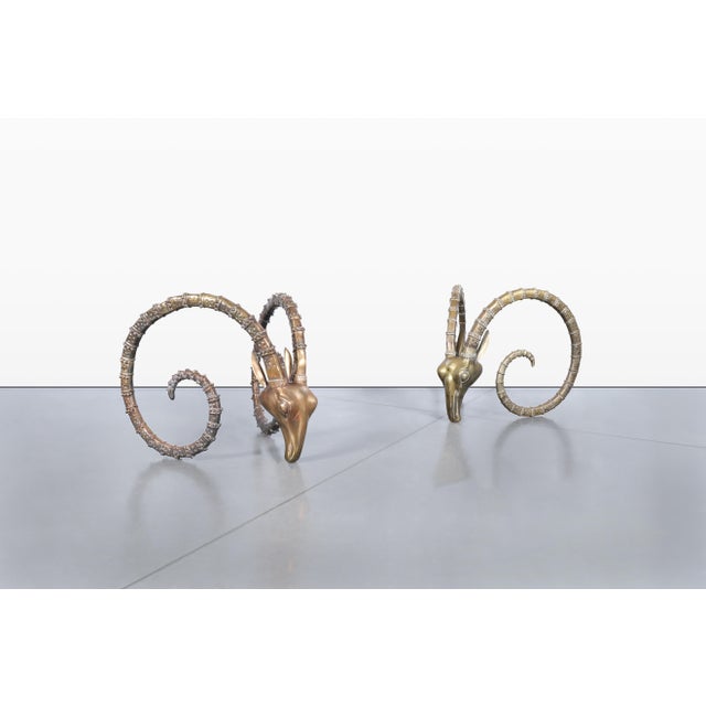 Alain Chervet Mid-Century Brass Ibex Rams Head Dining Table Bases After Alain Chervet For Sale - Image 4 of 14