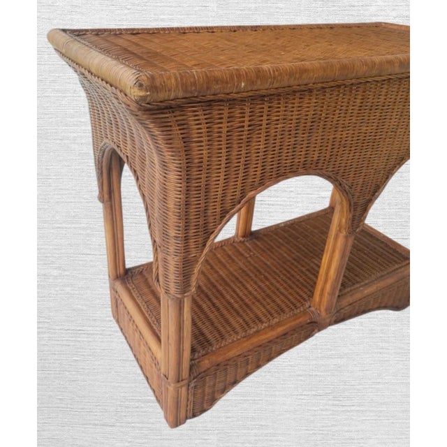 Gabriella Crespi Vintage Arched Wicker Coastal Regency Console Table For Sale - Image 4 of 7