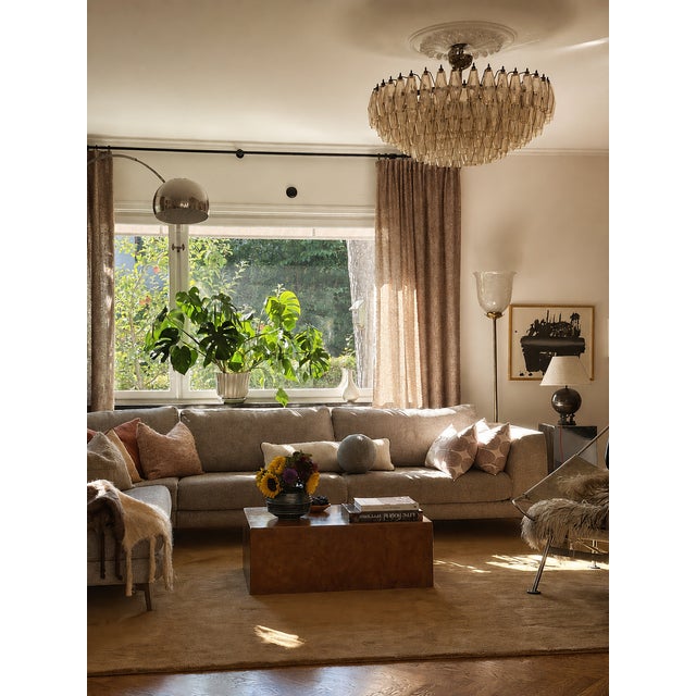 Glass Large Murano Chandelier with Sand Colored Prisms in the style of Carlo Scarpa For Sale - Image 7 of 9
