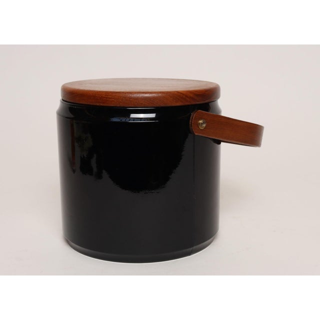 Mid-Century Modern Mid Century Modern Black Vinyl and Teak Insulated Ice Bucket by Georges Briard For Sale - Image 3 of 18
