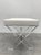 Metal Worlds Away Dixon Acrylic Lucite X Base Stool Nickel Stretcher White Linen For Sale - Image 7 of 7