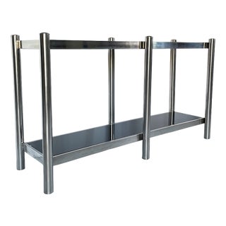 Vintage Console Table in Steel and Black Glass, 1970s For Sale