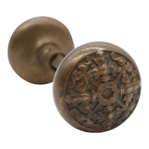 Pair of Vintage Four Fold Flemish Bronze Entry Door Knobs