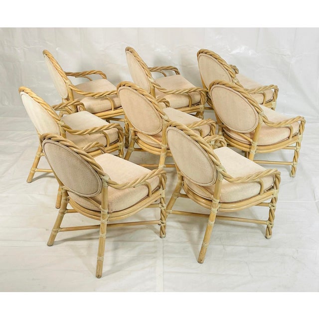 1980s Set of 8 Vintage McGuire Bamboo Dining Armchairs, San Francisco For Sale - Image 5 of 18
