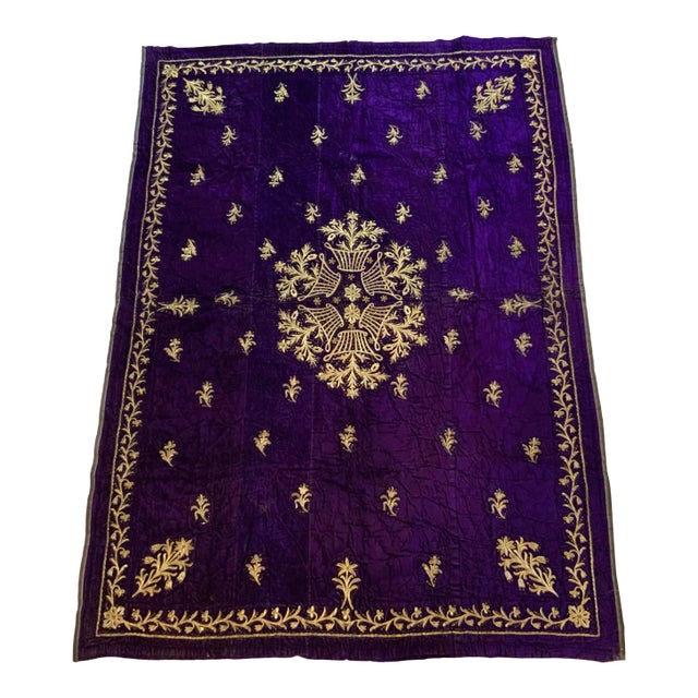 Antique Velvet and Gold Embroidery Textile For Sale