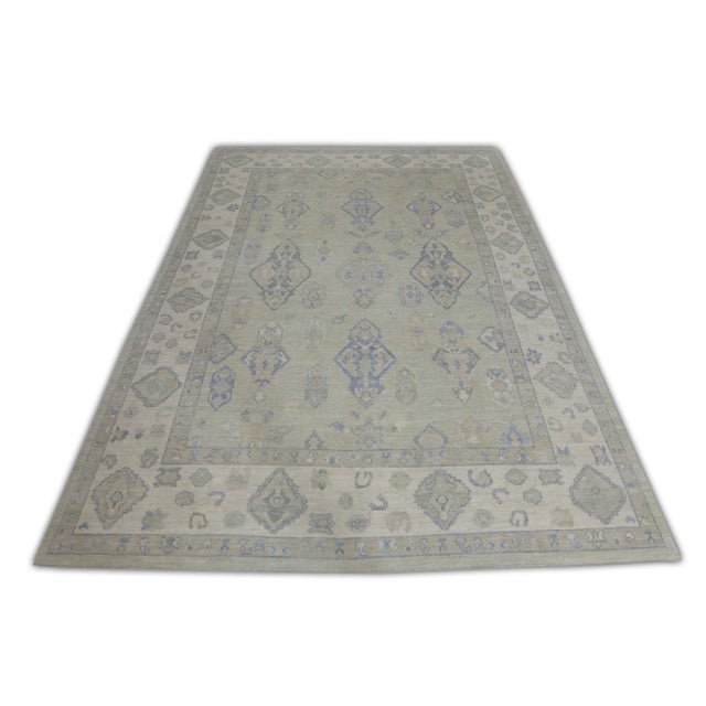 Green Handwoven Turkish Oushak Rug 9'1" X 12'10" For Sale In Houston - Image 6 of 7