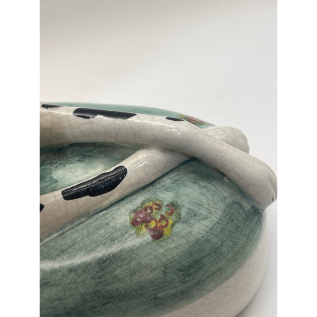 Ceramic Mottahedeh Black and White Staffordshire Style Dog With Hare For Sale - Image 7 of 11