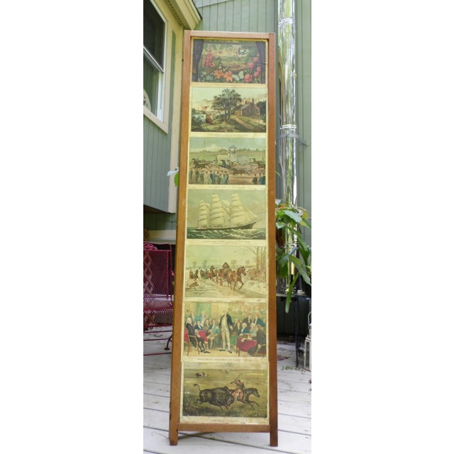 Vintage 3 Panel Folding Room Divider Privacy Dressing Screen Currier Ives Prints For Sale - Image 9 of 13