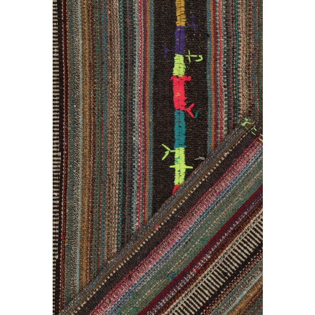 1950s Vintage Chaput Kilim Rug in Polychromatic Stripe Pattern, Beige-Brown For Sale In New York - Image 6 of 7