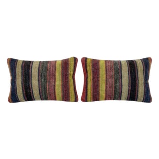 Turkish Lumbar Kilim Pillow Cover 16'' X 24'' - Set of Two For Sale