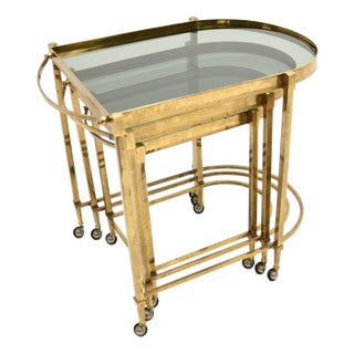 Vintage Italian Nesting Tables in Brass, 1970s, Set of 3 For Sale