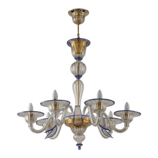 Foglia Murano Glass Chandelier Classic Venetian Design, Hand-Blown Murano Glass 3 Light For Sale