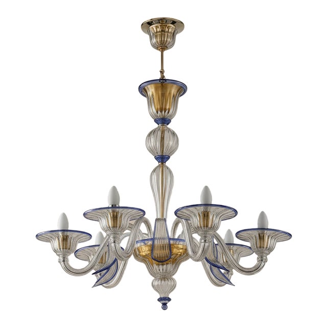Foglia Murano Glass Chandelier Classic Venetian Design, Hand-Blown Murano Glass 3 Light For Sale
