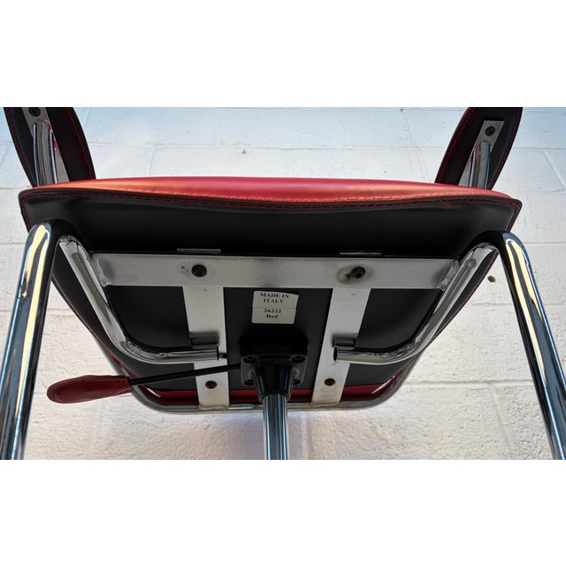 Pair of Contemporary Italian Chrome and Red Leather Barstools by Serico For Sale - Image 12 of 12