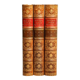 Stately 3 Volume the Rise of the Dutch Republic John Lothrop Motley Full Leather Antique Books Home Office Decor For Sale