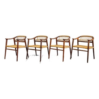 Set of Four (4) Bambi Teak & Cane Dining Chairs by Rolf Rastad & Adolf Relling, Norway 1950s For Sale