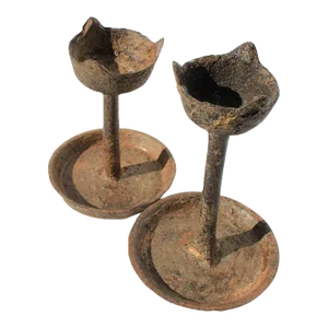 19th Century Primitive Iron Candle Holders - a Pair