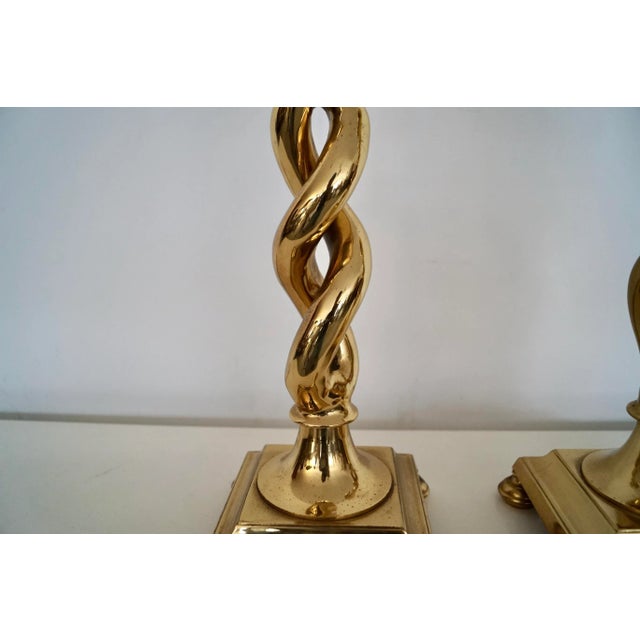 Vintage Hollywood Regency Solid Brass Spiral Candle Holders - a Pair For Sale - Image 10 of 12