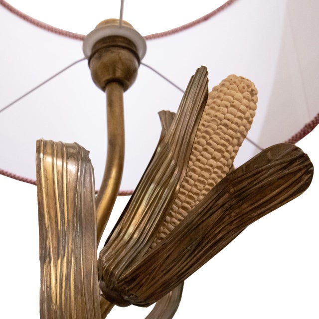 Golden Brass Corn Table Lamp, 1970s For Sale - Image 4 of 6