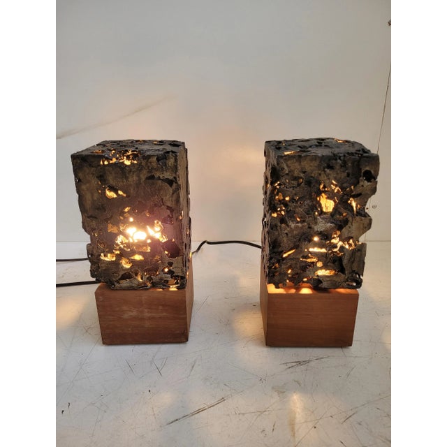 Paul Evans & Phillip Lloyd Powell Attribution Table Lamps. Pair. Cast torch steel and walnut. Purchased in New Hope...