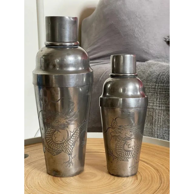 Antique Kut Hing Swatow Pewter Cocktail Shakers, China, Circa 1920s For Sale - Image 9 of 12