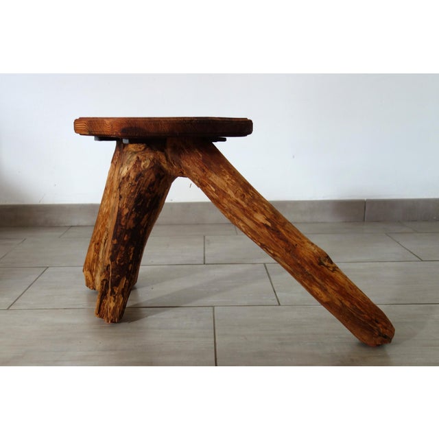 Brutalist Wooden Plant Holder Stool, France, 1960s For Sale - Image 9 of 14