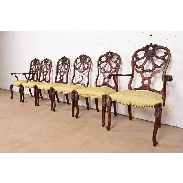 Romweber Antique French Provincial Louis XV Carved Walnut Side Chairs or Dining Chairs, Pair For Sale - Image 12 of 13