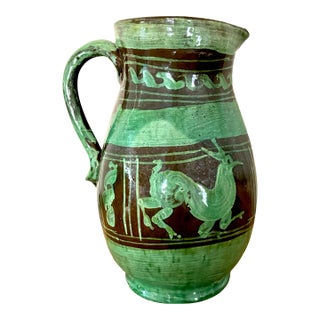 19th Century Rustic European Earthenware Pitcher With Deer Motif For Sale