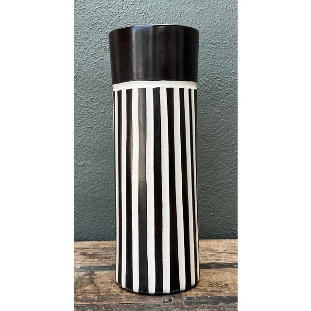 Ceramic Vintage Original Graphic Black and White Glazed Ceramic Vase For Sale - Image 7 of 12