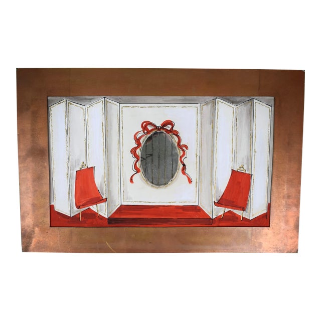 Lanvin Paris Salon Interior Watercolor W/ Gouache For Sale