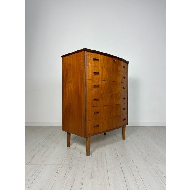Vintage Danish Bow-Front Teak Chest of Drawers, 1960s For Sale - Image 10 of 10